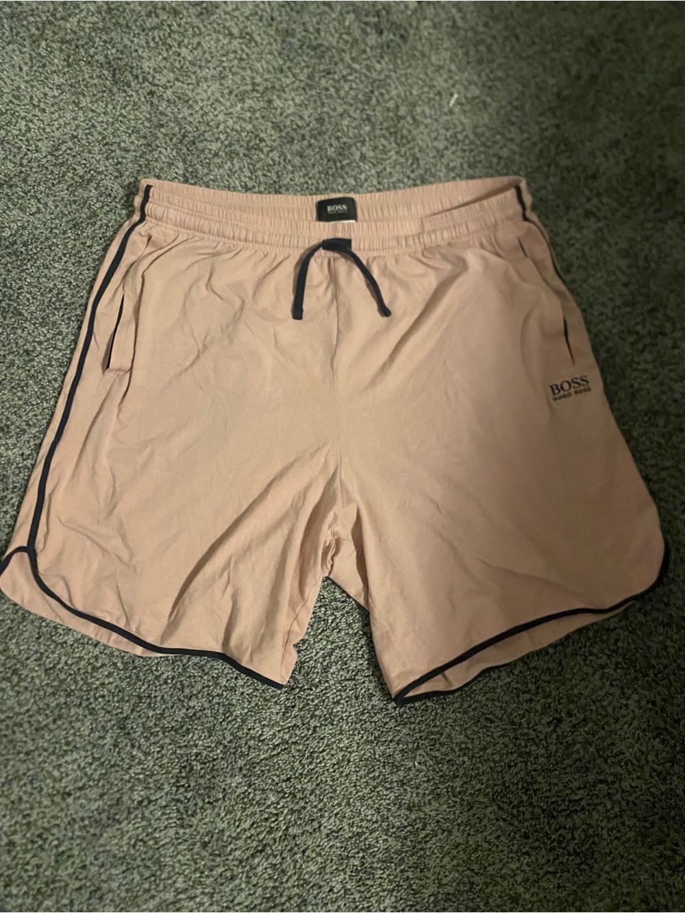Hugo Boss Men's Light Pink Athletic Shorts with Black Trim